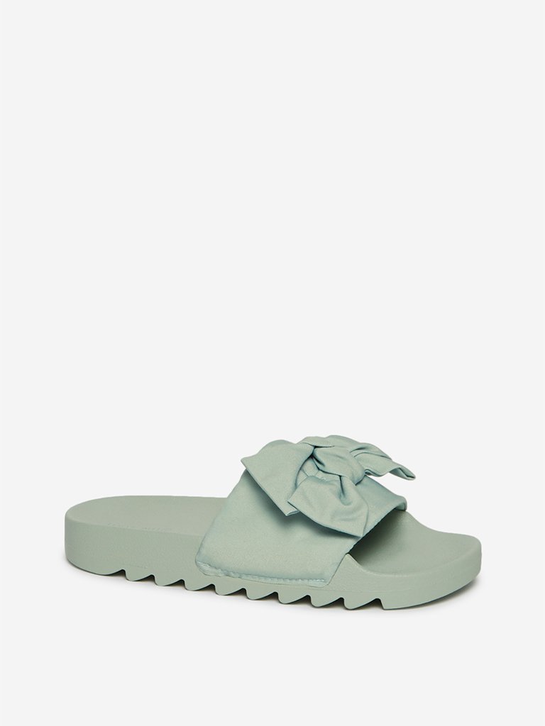 LUNA BLU Mint Bow Pattern Slides