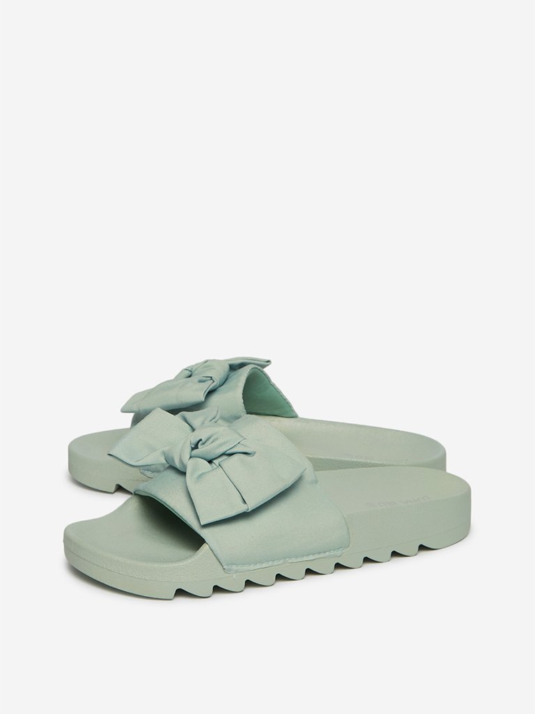 LUNA BLU Mint Bow Pattern Slides