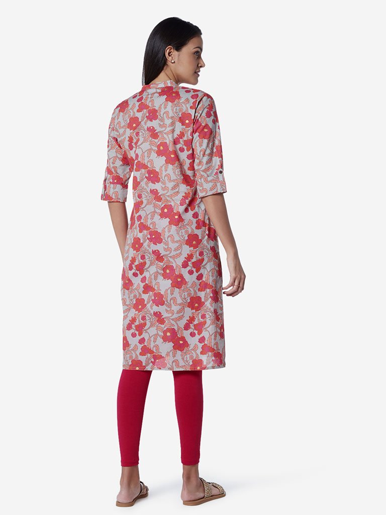Utsa Grey Flower Printed Straight Kurta