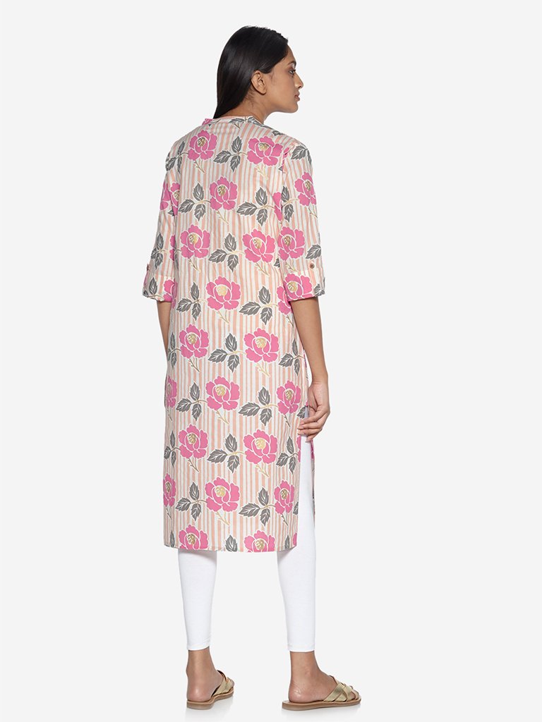 Utsa Pink Printed Cotton Straight Kurta