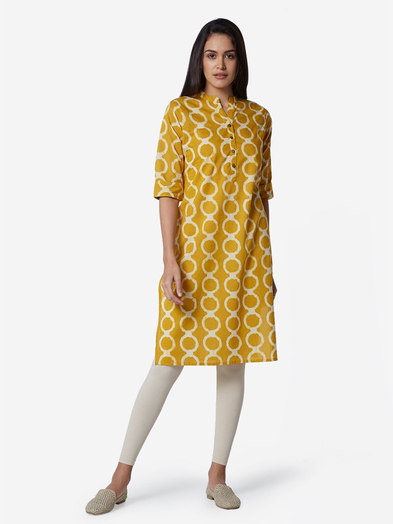 Utsa Mustard Chain Patterned Straight Kurta