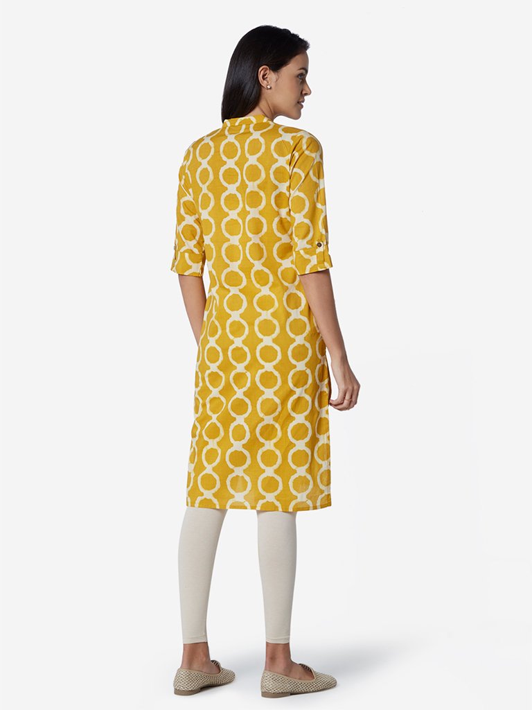 Utsa Mustard Chain Patterned Straight Kurta