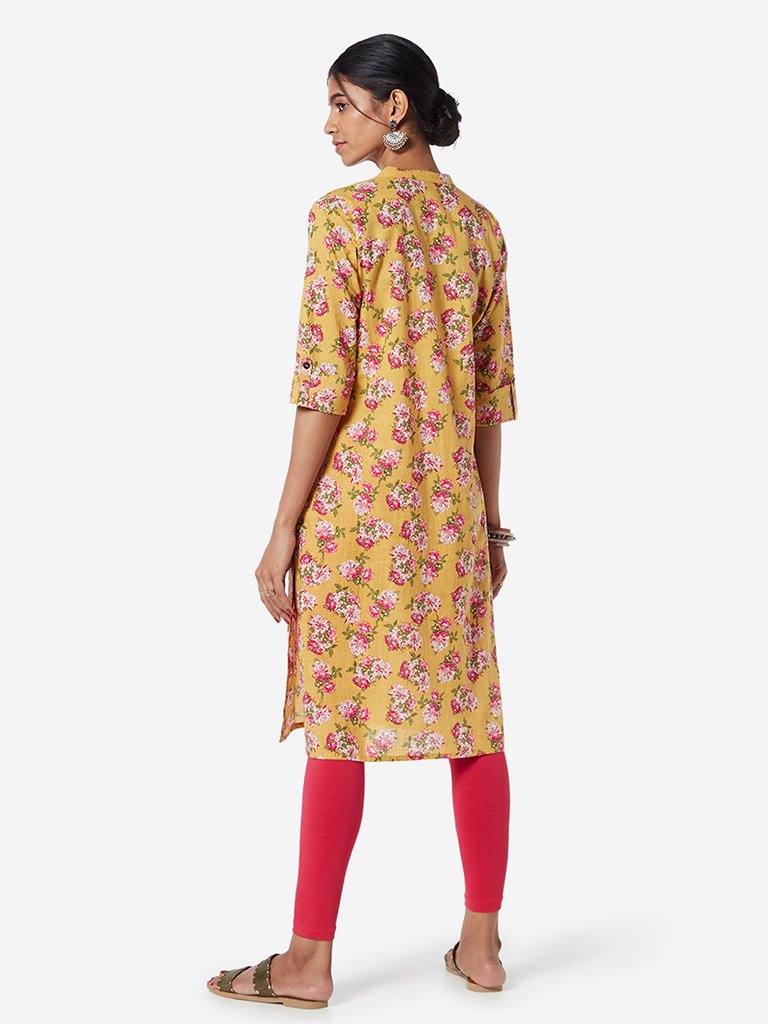 Utsa Yellow Floral Patterned Straight Kurta