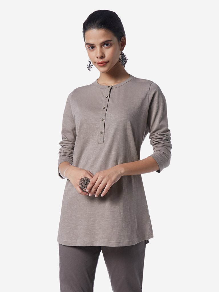 Utsa Taupe Pure-Cotton Ethnic Tunic