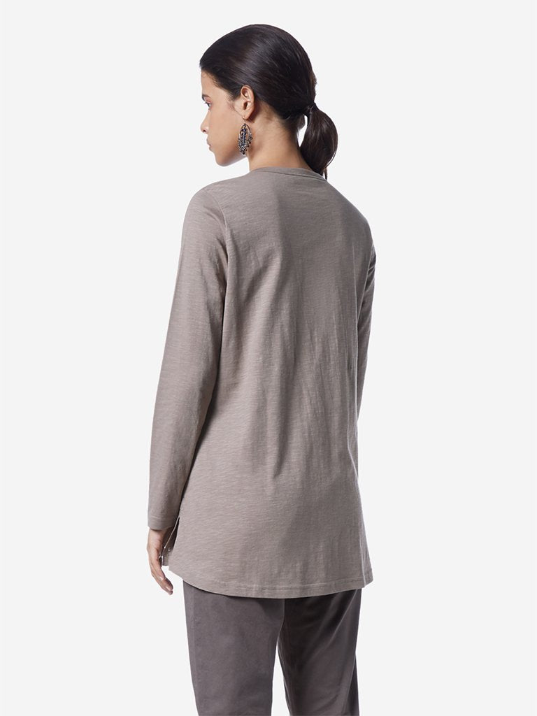 Utsa Taupe Pure-Cotton Ethnic Tunic