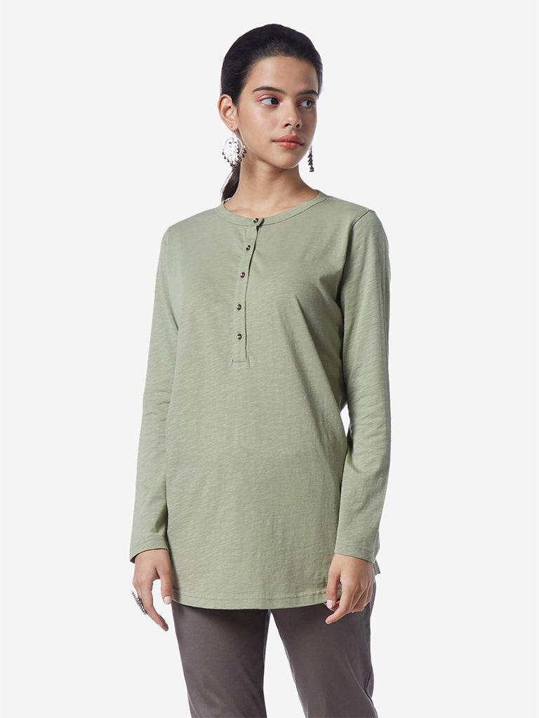 Utsa Sage Green Pure-Cotton Ethnic Tunic