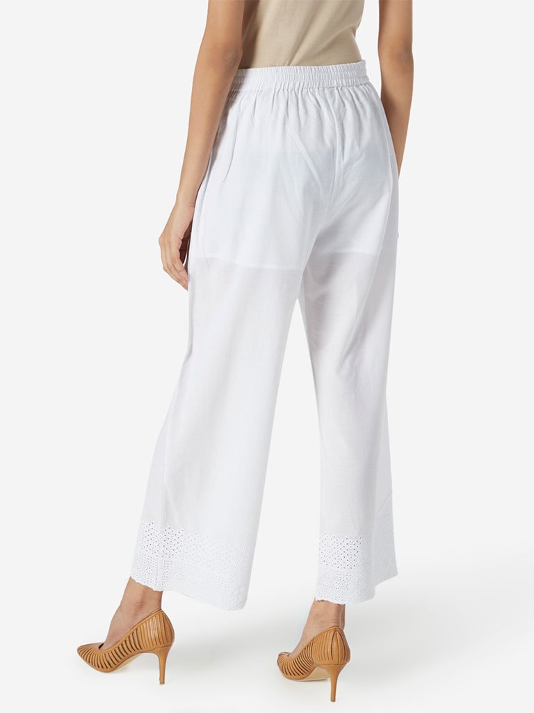 Zuba White Cut-Out Design Palazzos