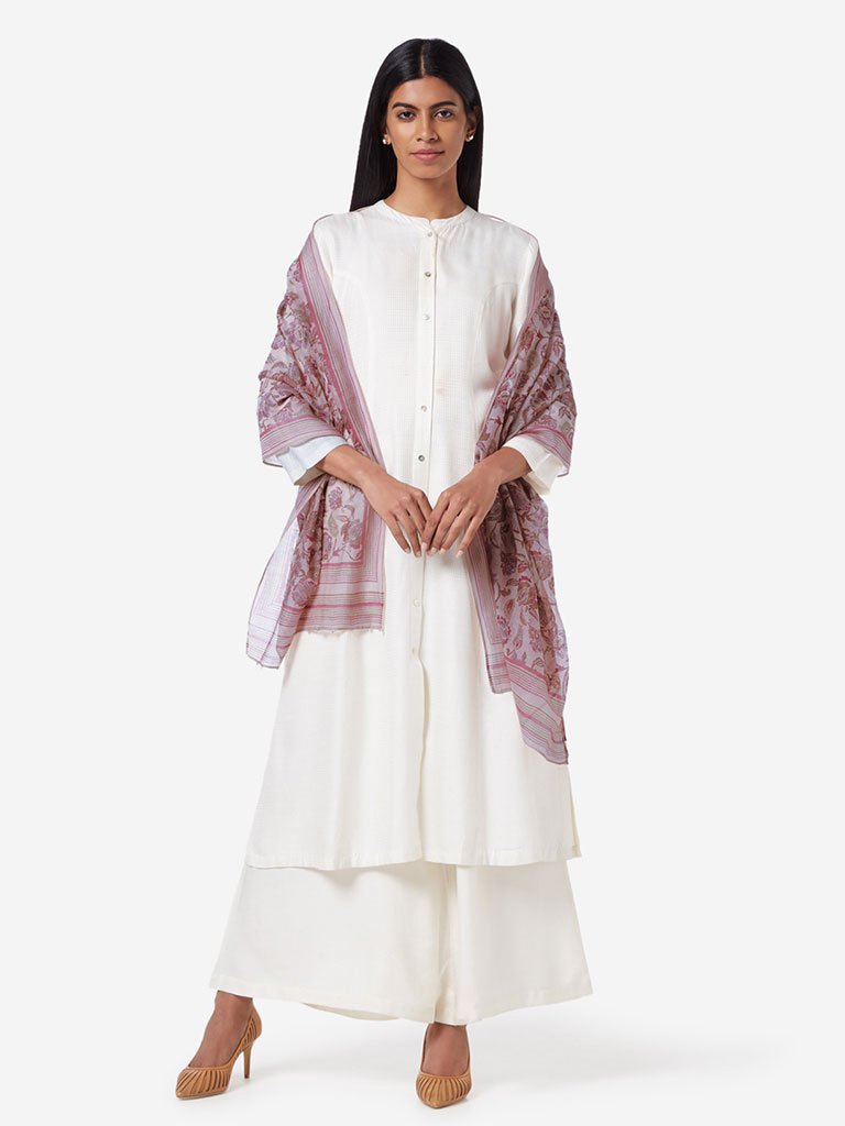 Zuba Lilac Floral Printed Stole