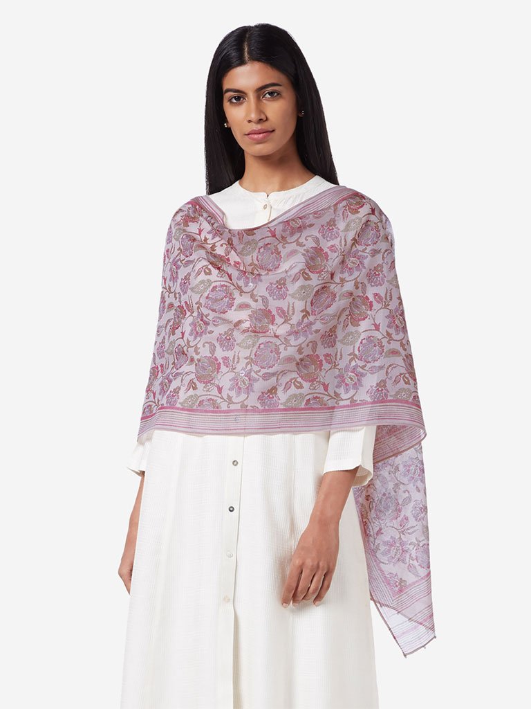 Zuba Lilac Floral Printed Stole