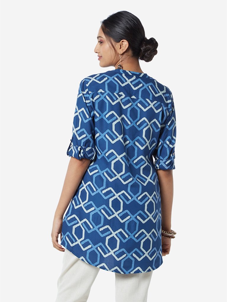 Utsa Indigo A-Line Geometrical Print Kurti