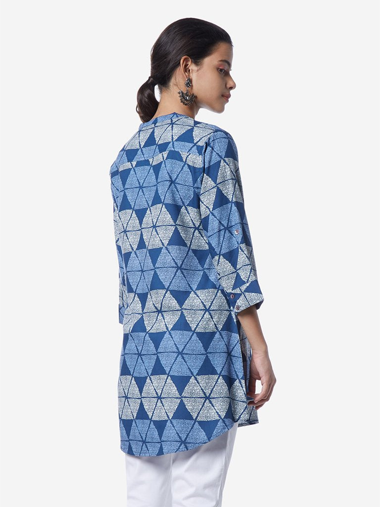 Utsa Blue Block Print A-line Kurti