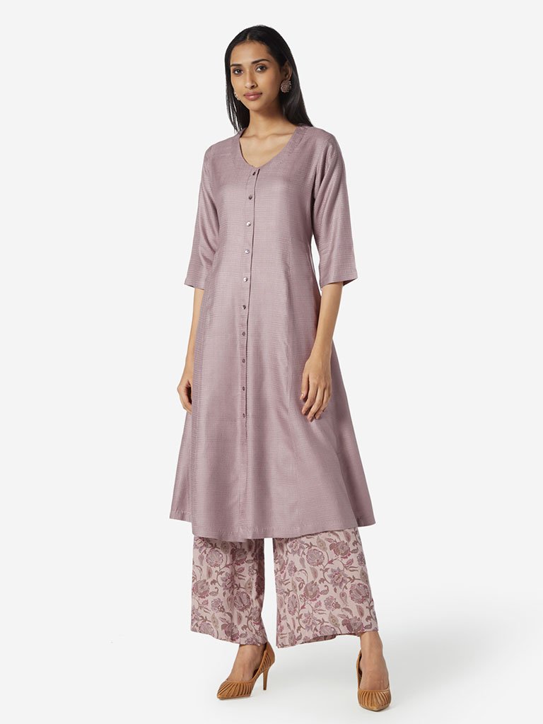 Zuba Lilac Self-Textured A-line Kurta