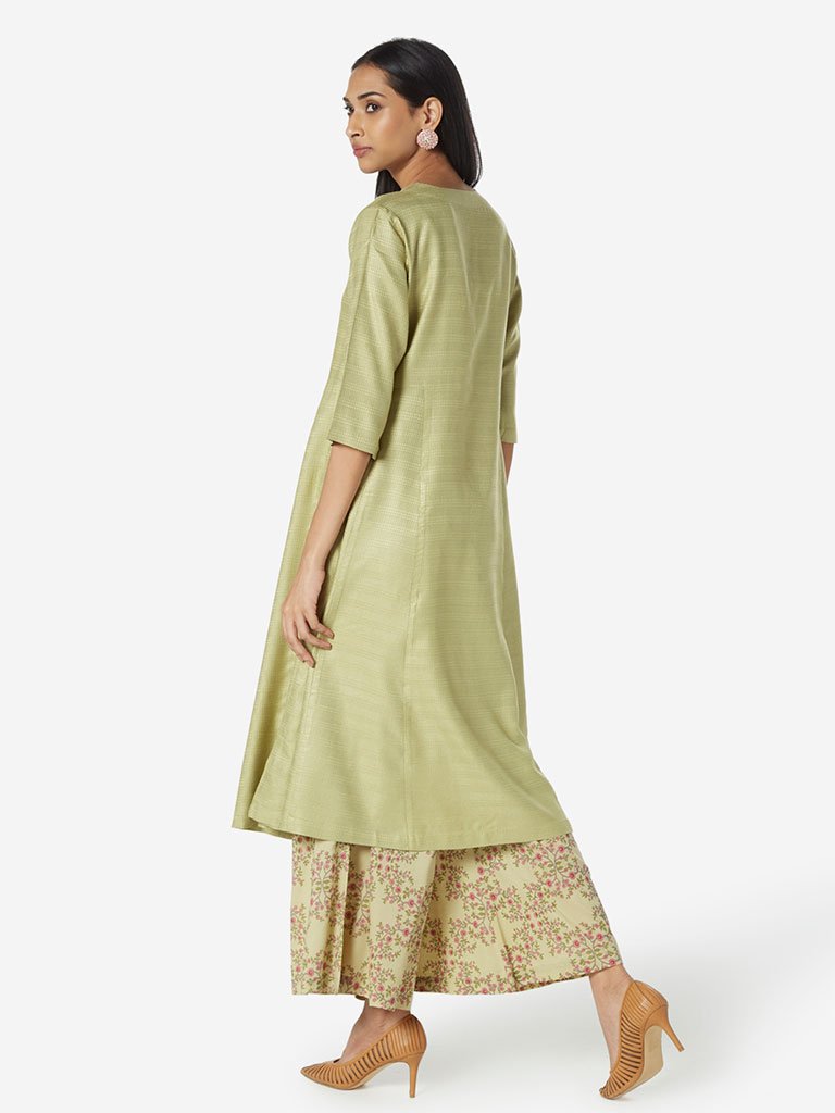Zuba Light Green Self-Textured A-line Kurta