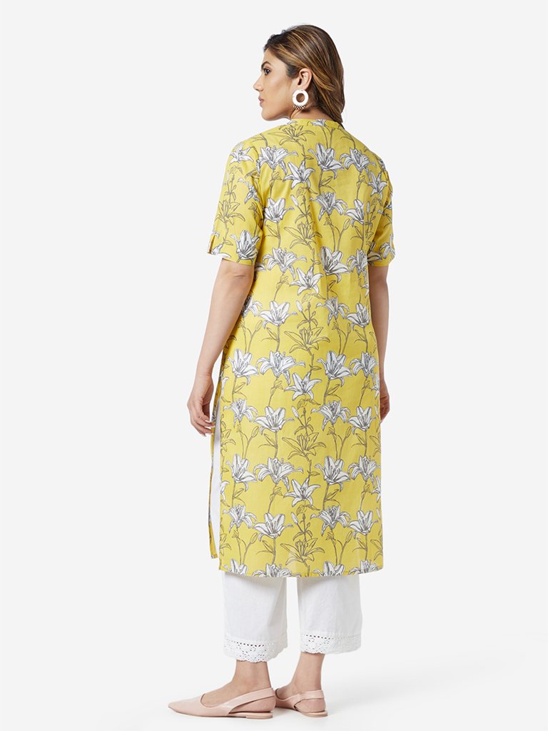 Diza Curve Yellow Lily Printed Straight Kurta
