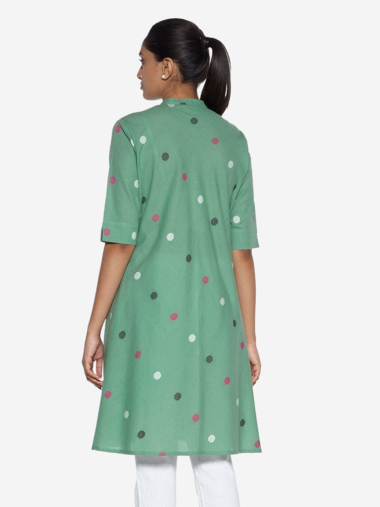 Utsa Green A-Line Geometrical Patterned Kurta