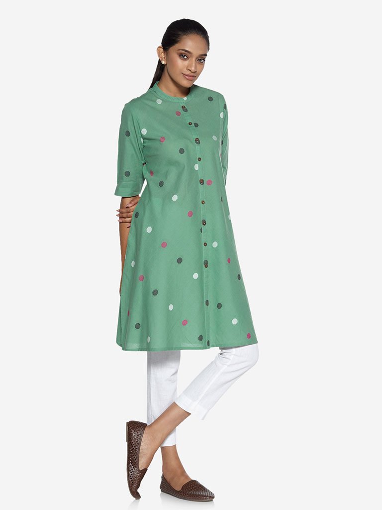 Utsa Green A-Line Geometrical Patterned Kurta