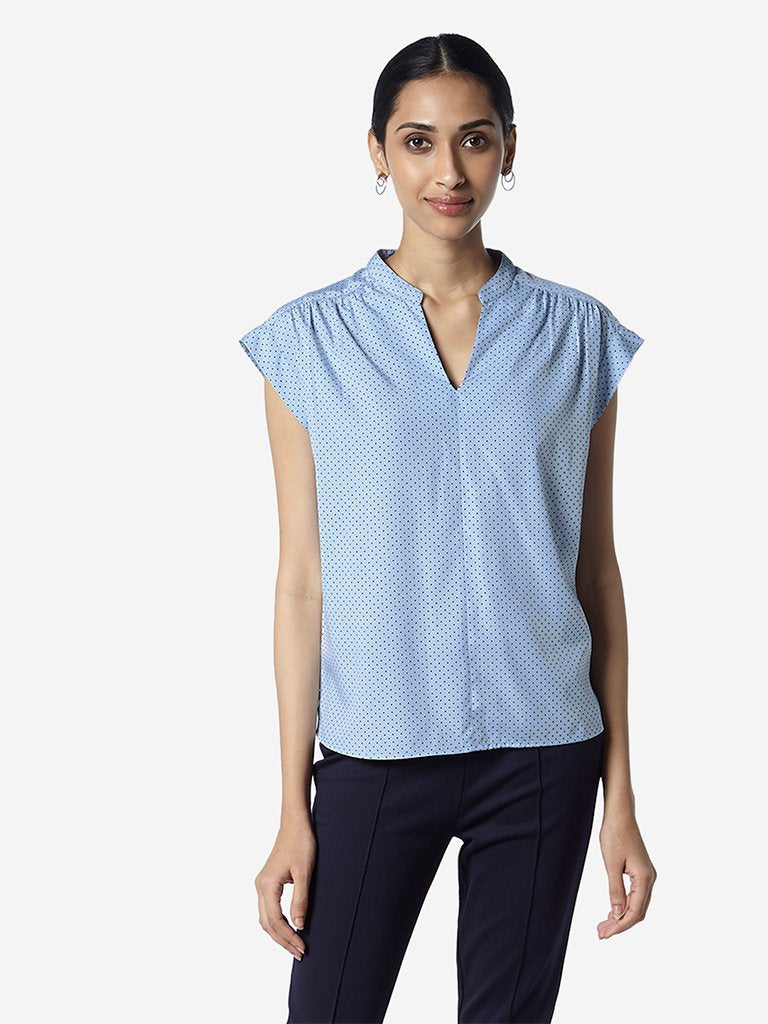 Wardrobe Light Blue Dotted Tessa High-Low Top