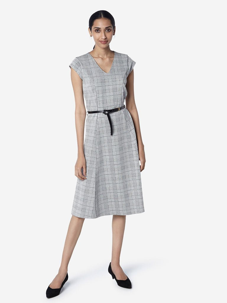 Wardrobe Grey Checkered Dress With Belt