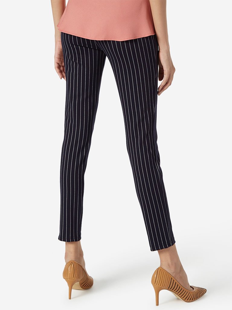 Wardrobe Dark Navy Striped Athena Trousers