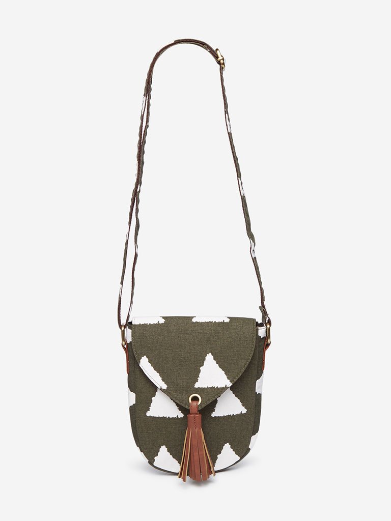 Westside Olive Triangle Print Sling Bag