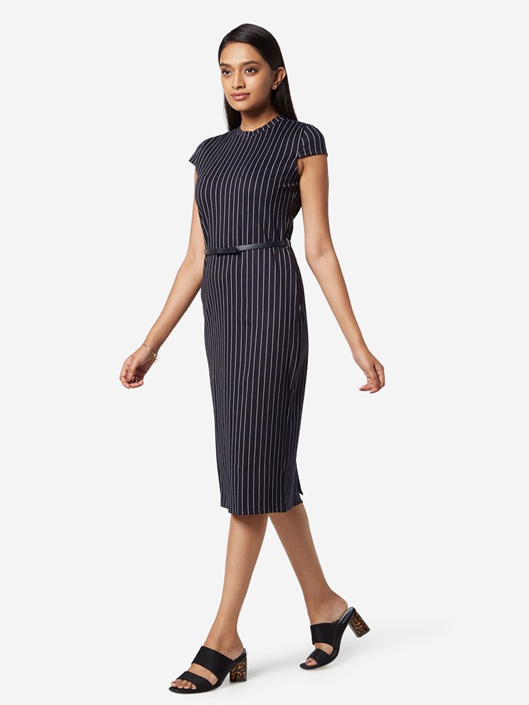 Wardrobe Navy Striped Sam Dress With Belt