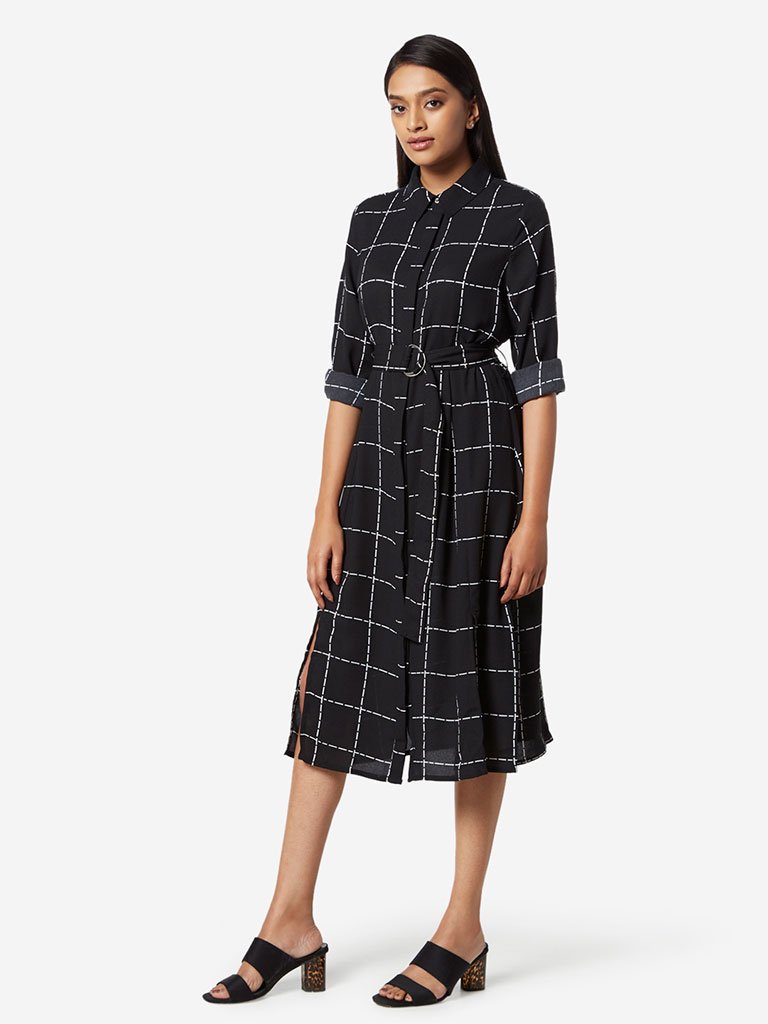 Wardrobe Black Checkered Shirtdress with Belt