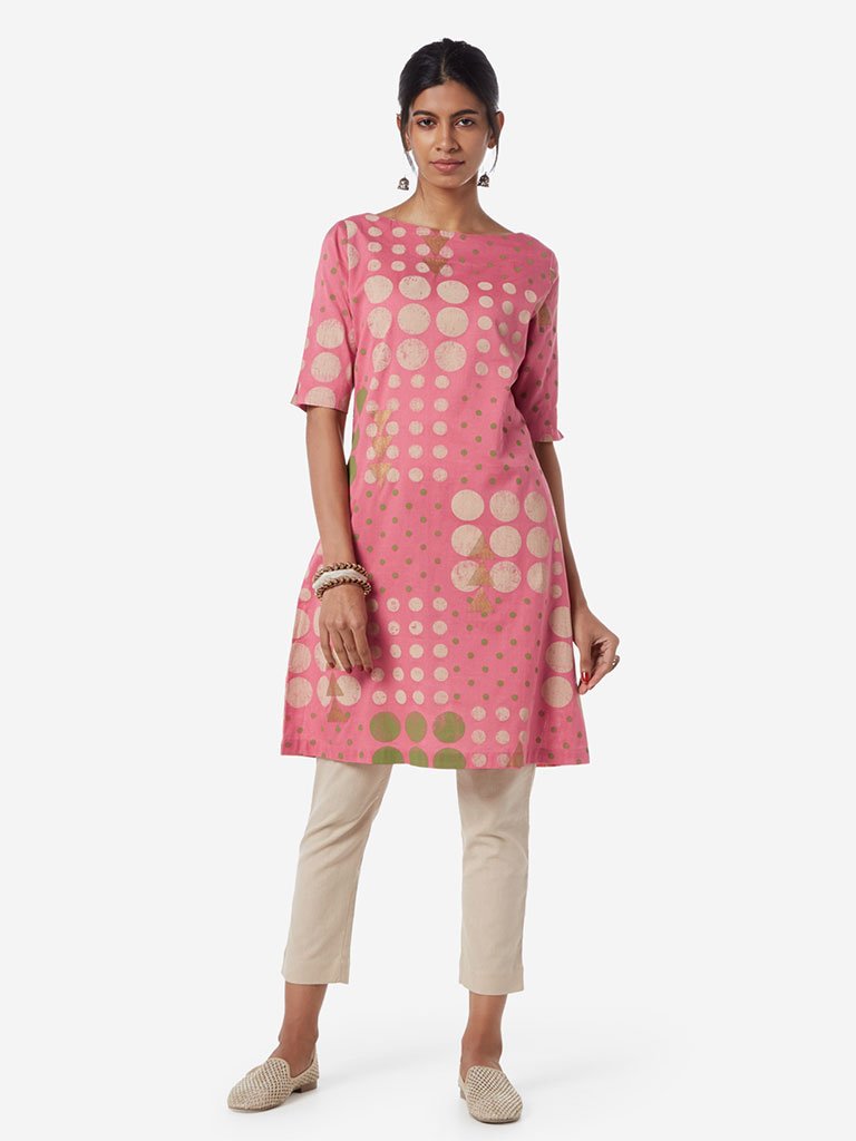 Utsa Pink Circular Print A-line Kurta