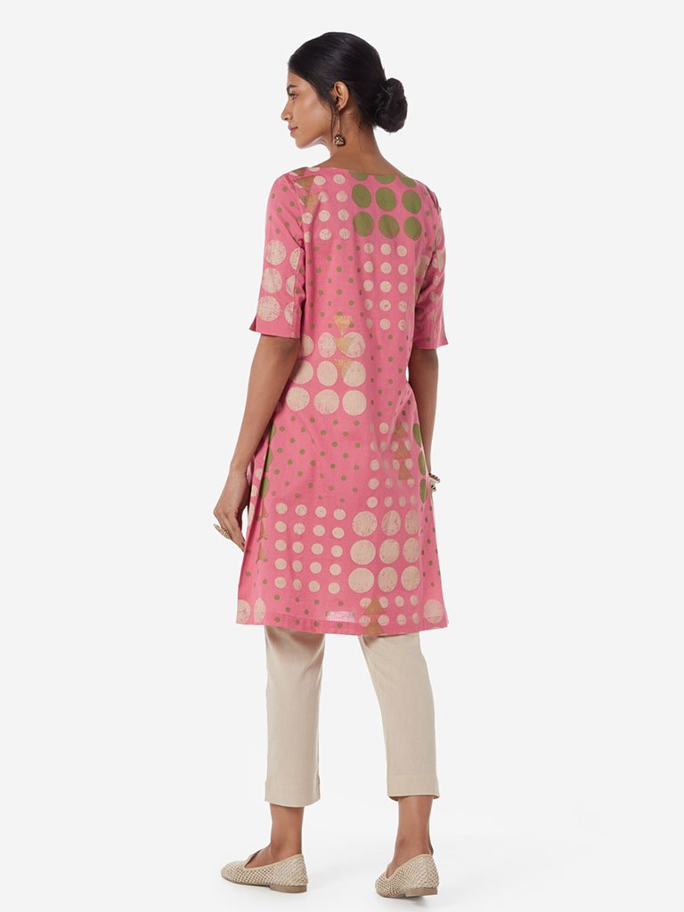 Utsa Pink Circular Print A-line Kurta