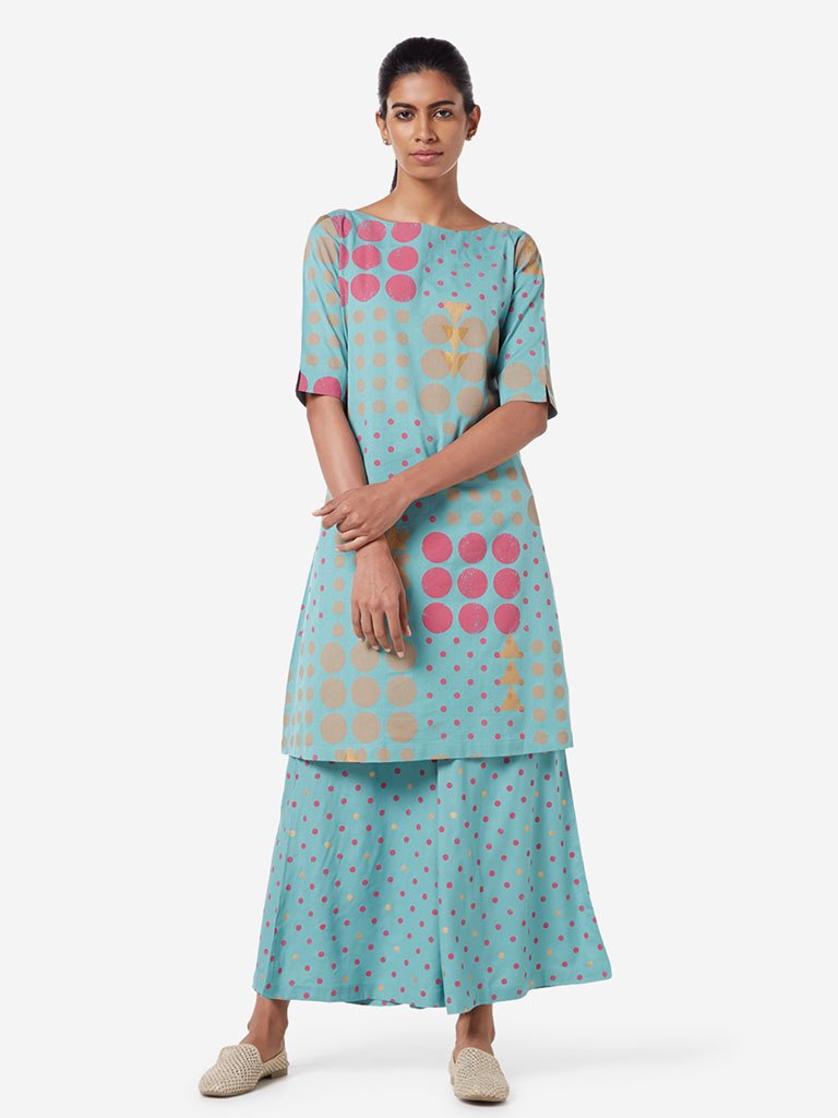 Utsa Turquoise Geometrical Print Kurta
