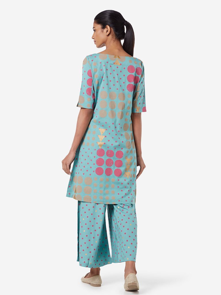 Utsa Turquoise Geometrical Print Kurta