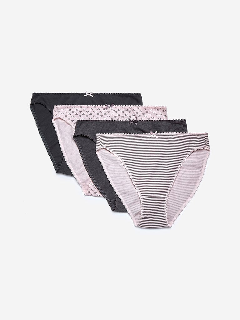 Wunderlove Grey Hi-Leg Briefs Pack Of Four
