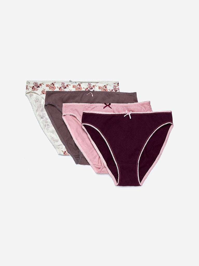 Wunderlove Purple Hi-Leg Briefs Pack Of Four