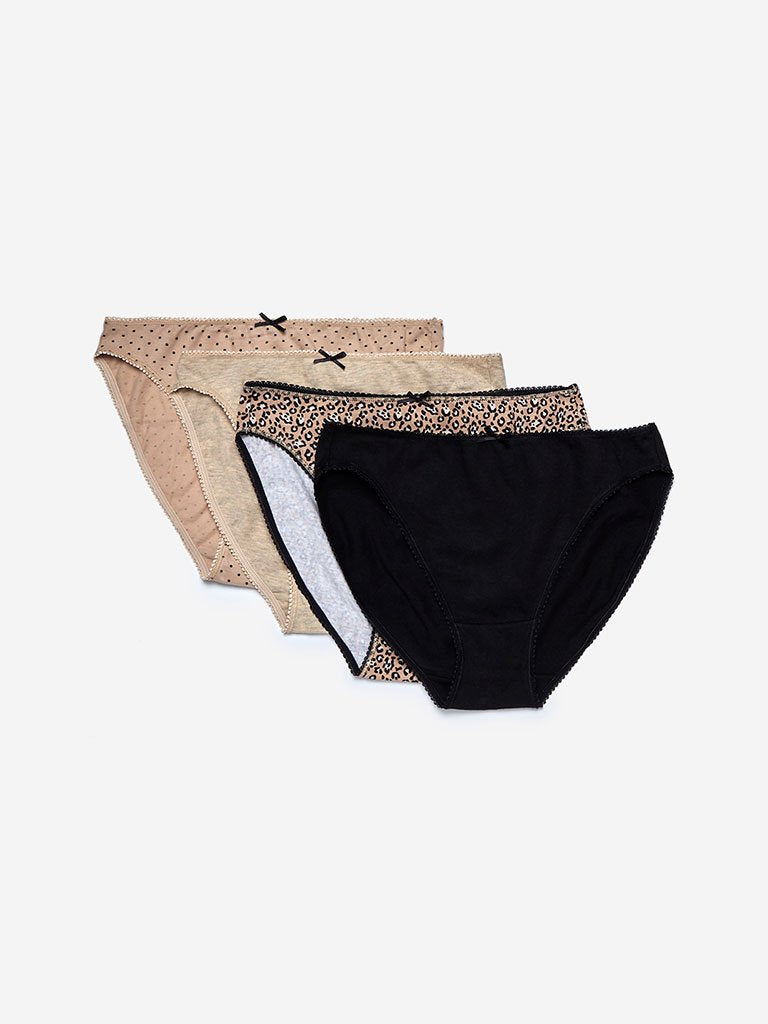 Wunderlove Beige Hi-Leg Briefs Set of Four