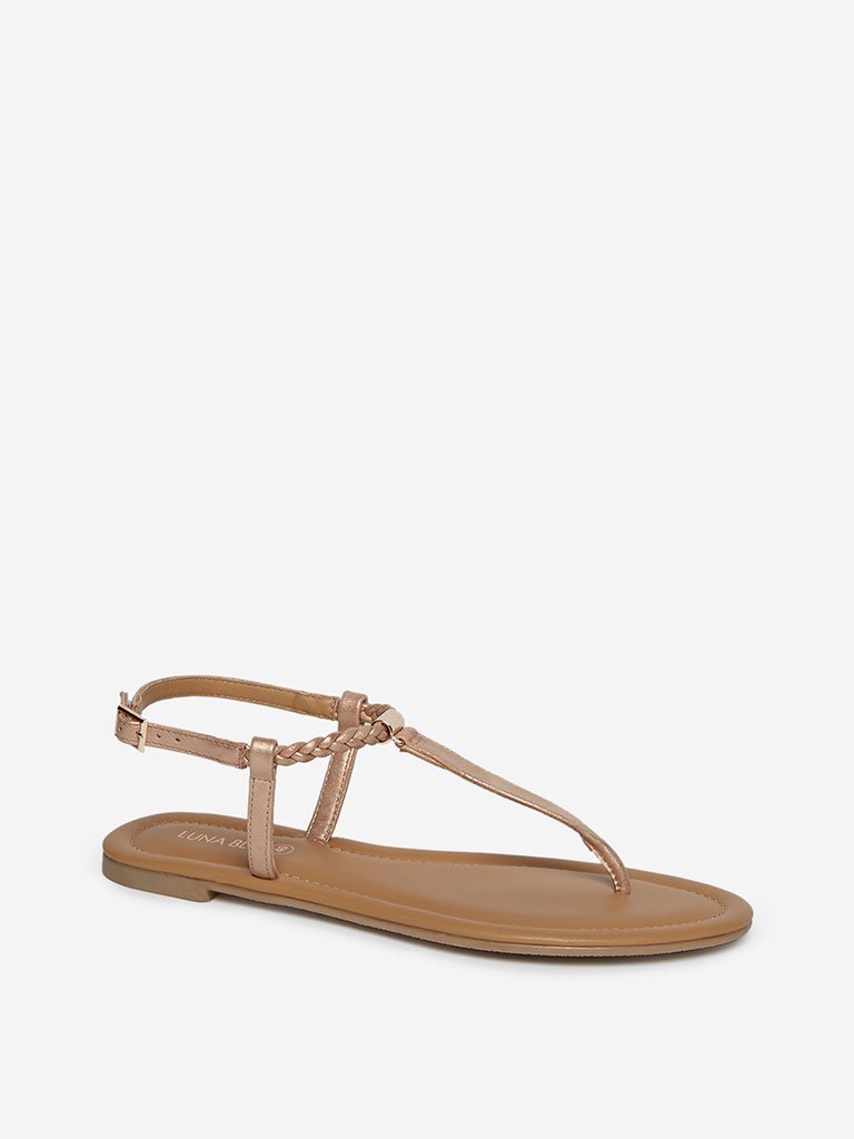 LUNA BLU Rose Gold Braid Textured Sandals