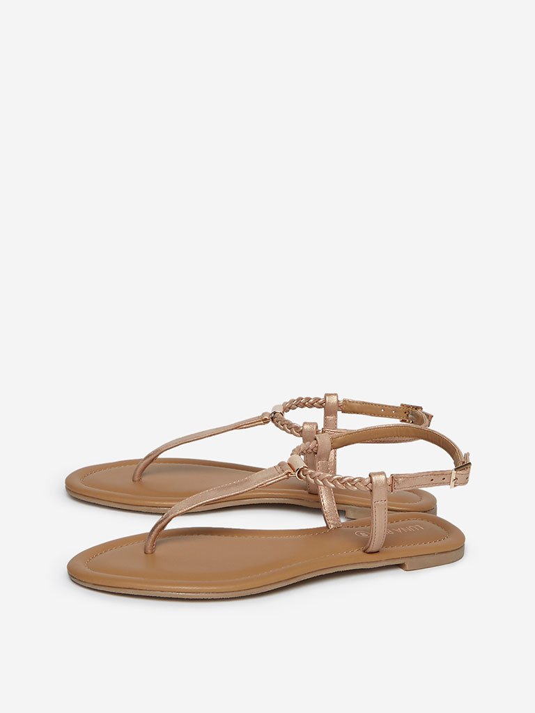 LUNA BLU Rose Gold Braid Textured Sandals