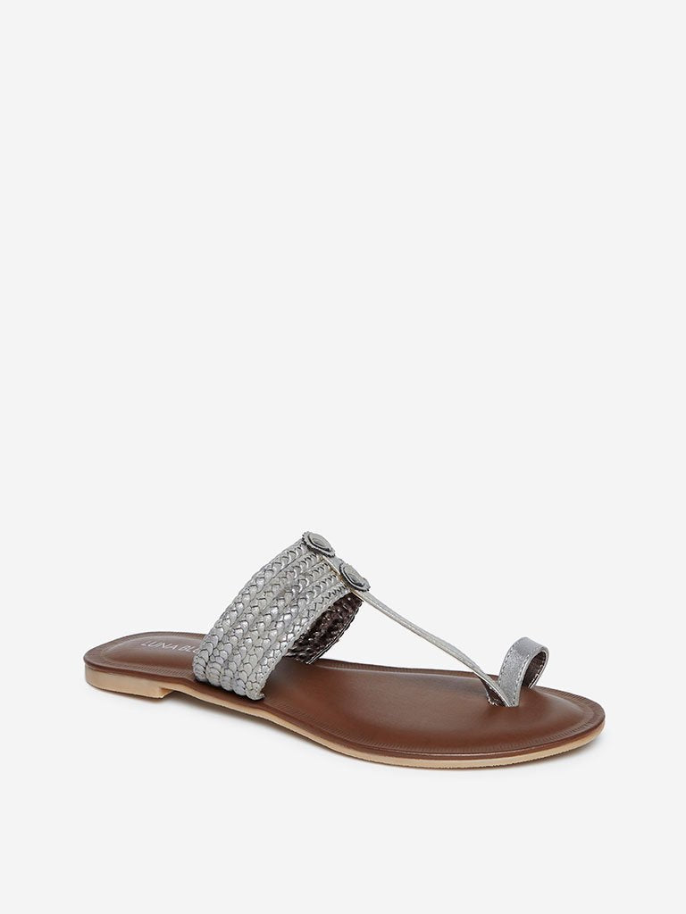 LUNA BLU Pewter Braided Kolhapuri Sandals
