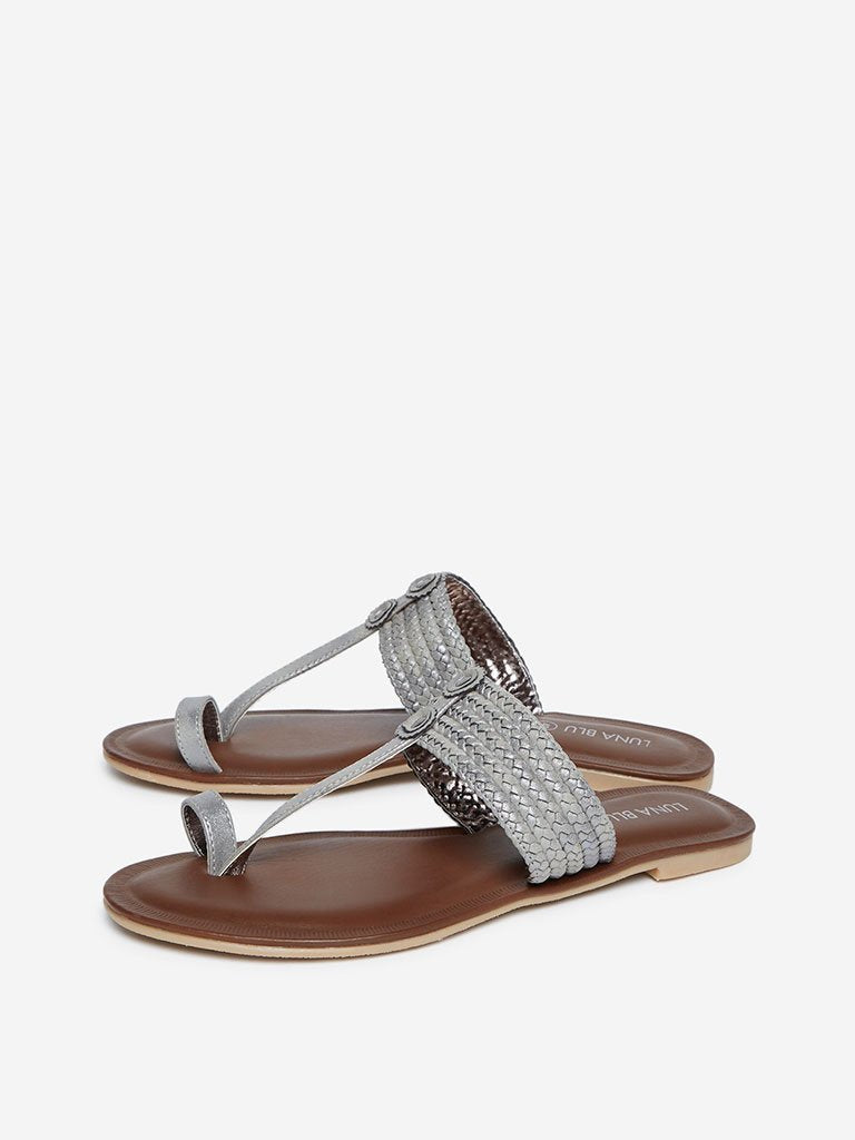 LUNA BLU Pewter Braided Kolhapuri Sandals