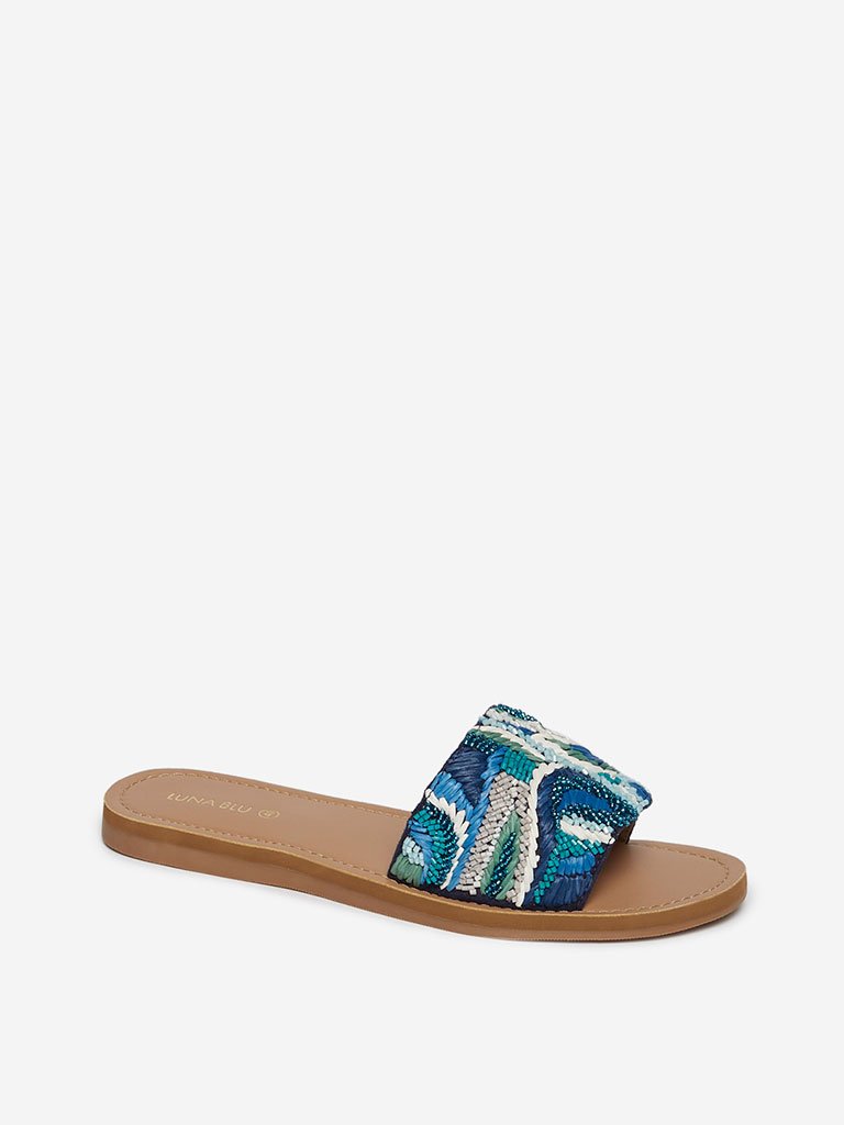 LUNA BLU Blue Embellished Slides