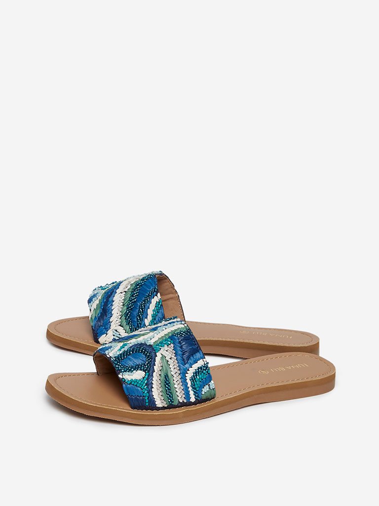 LUNA BLU Blue Embellished Slides