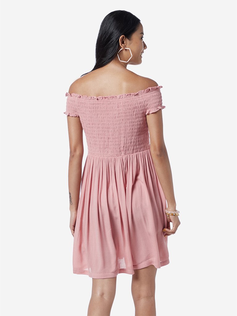 Nuon Pink Off-Shoulder Rosh Dress