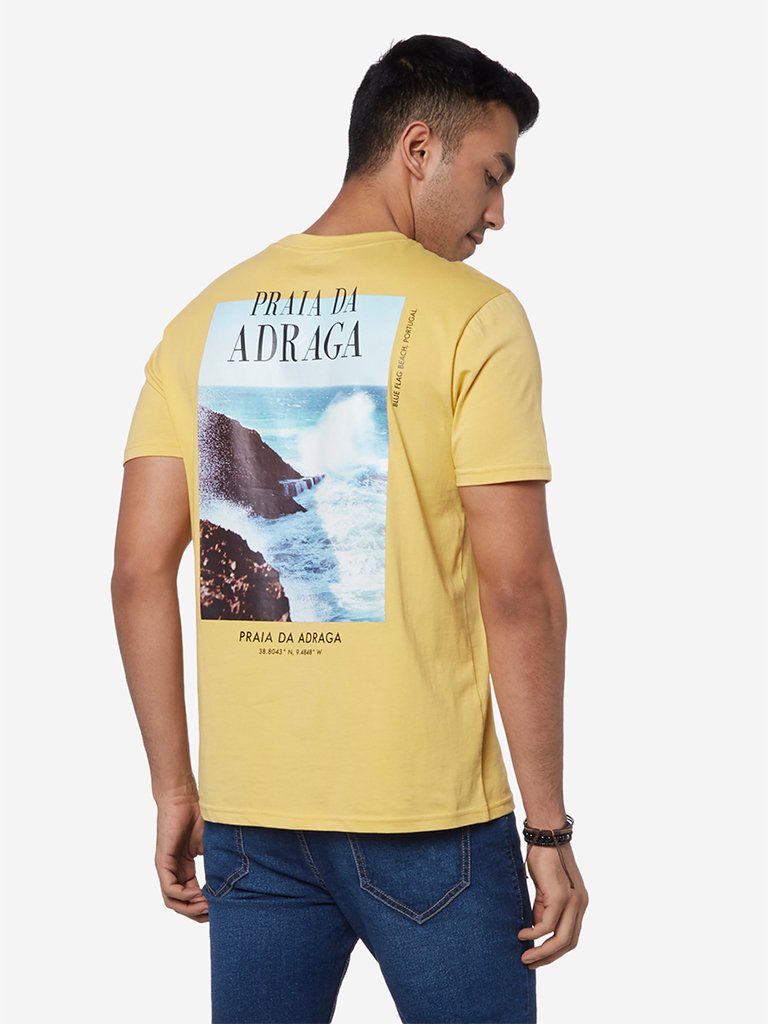 Nuon Yellow Printed Slim Fit T-Shirt