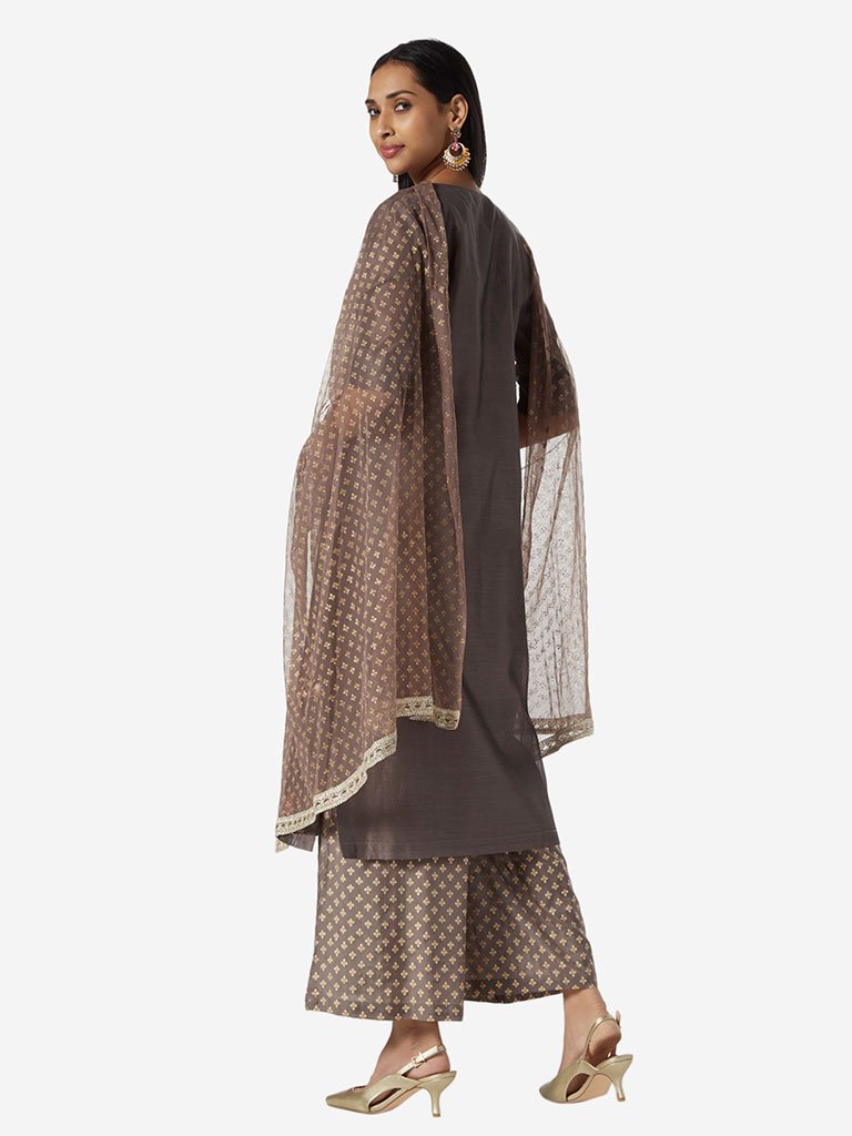 Vark Taupe Slim Fit Straight Kurta Ethnic Set