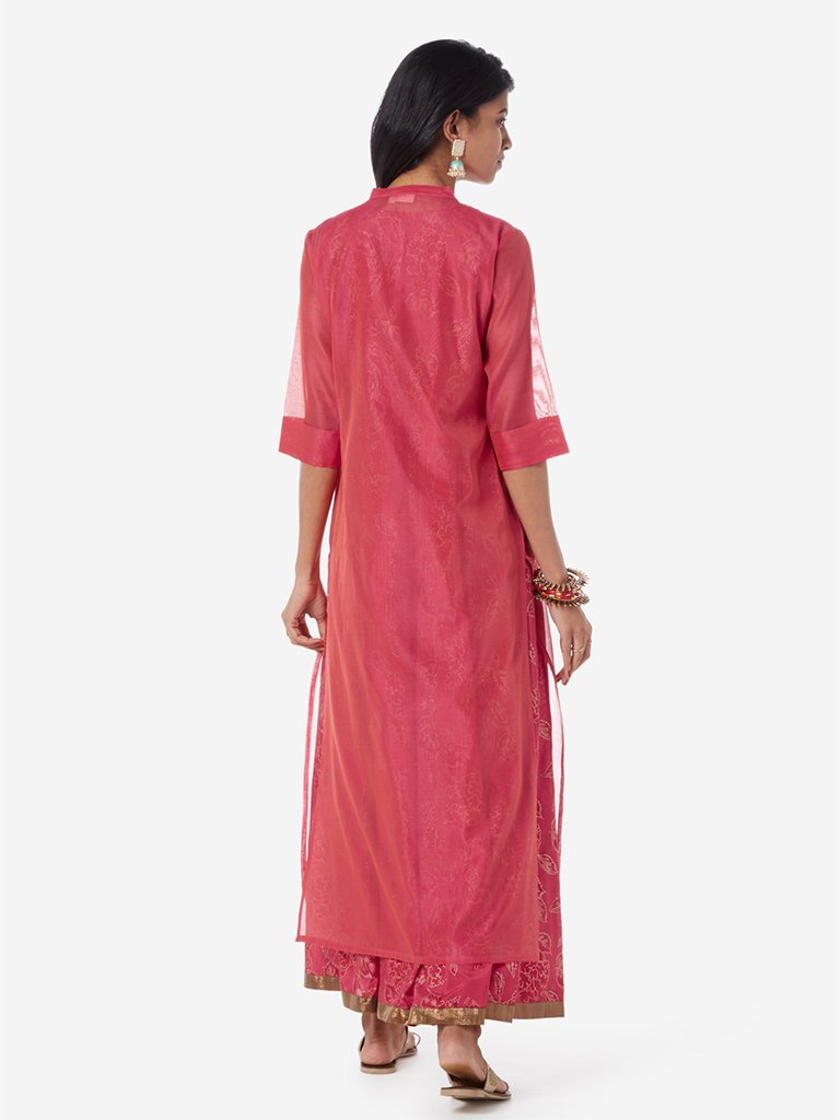 Vark Red Embroidered Kurta And Maxi Dress Set