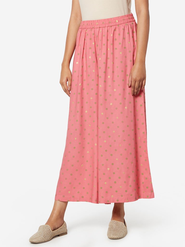 Utsa Pink Polkadot Print Palazzos