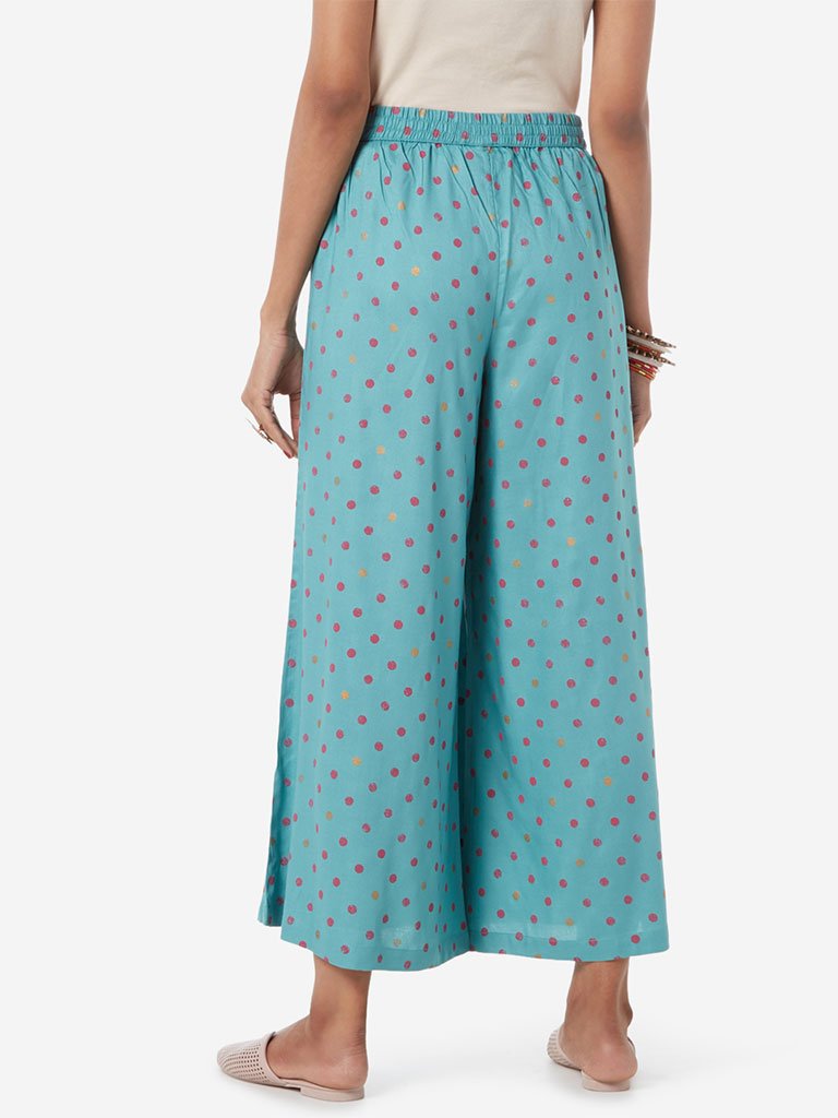 Utsa Turquoise Circular Printed Palazzos