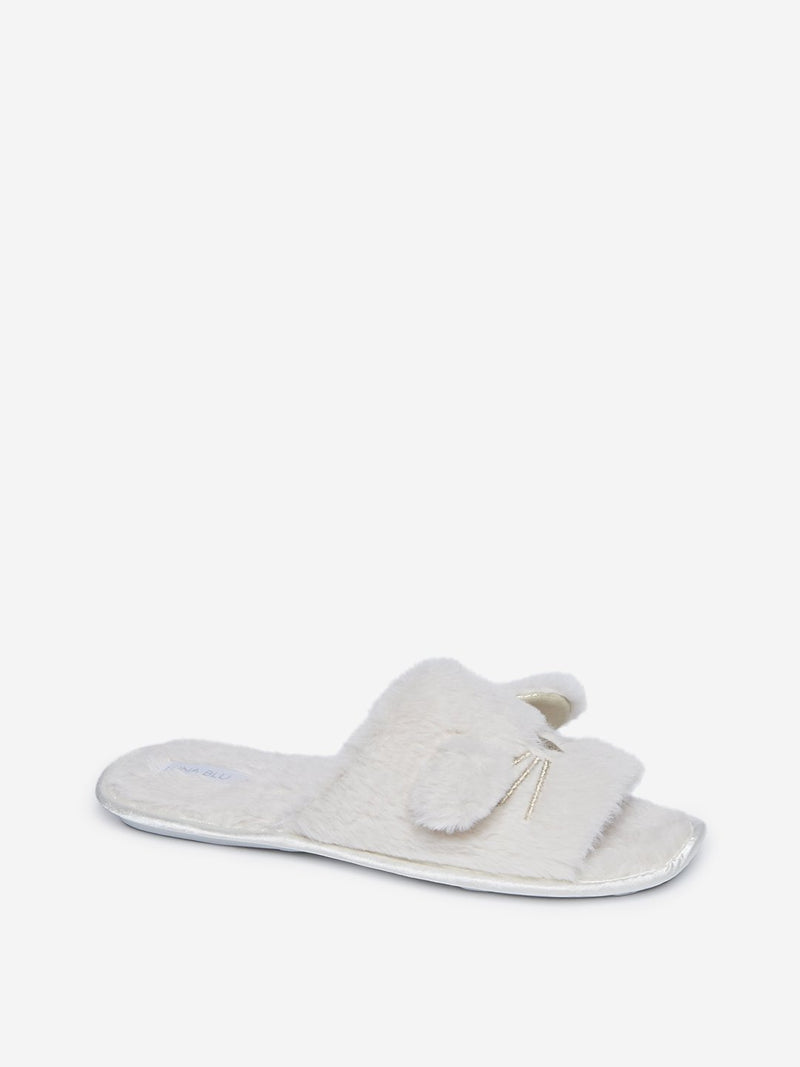 LUNA BLU Off-White Faux-Fur Bedroom Slippers