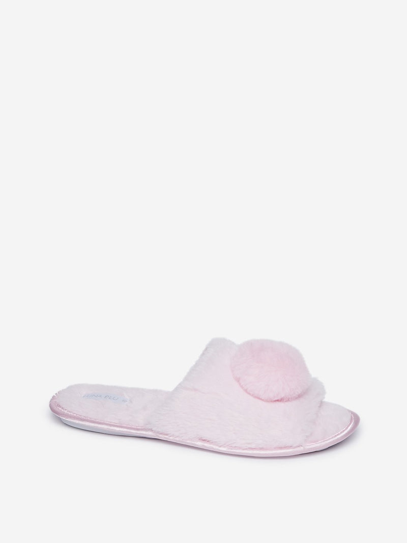 LUNA BLU Light Pink Faux Fur Bedroom Slippers