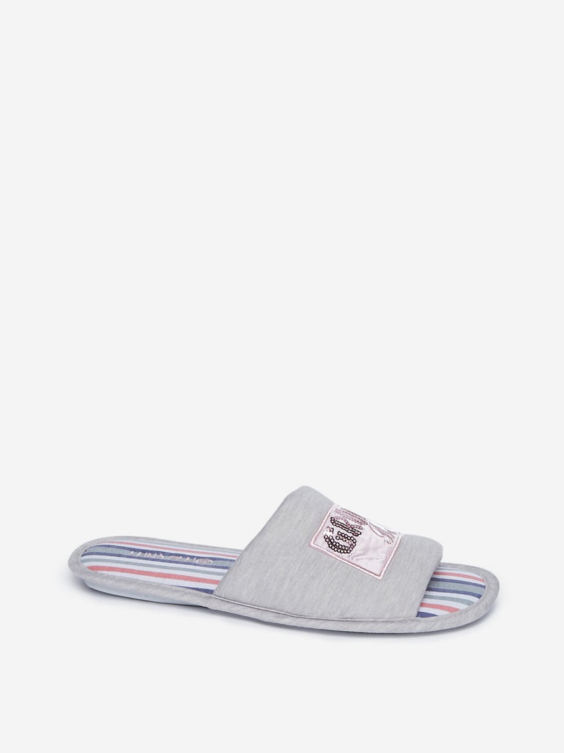 LUNA BLU Grey Striped Bedroom Slippers