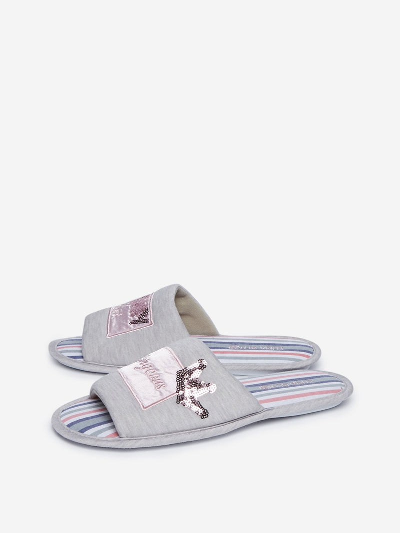LUNA BLU Grey Striped Bedroom Slippers
