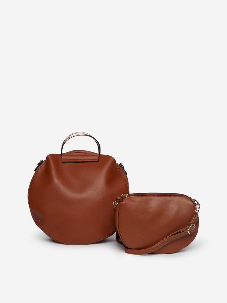 LOV Tan Naomi Round Tote Bag With Pouch